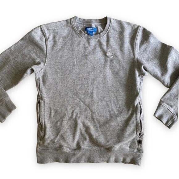 Adidas Premium Essentials Crew Pullover Sweater Light Gray Zip Up Pockets - Picture 3 of 15